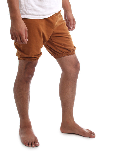 RTBU Men Indian Iyengar Yoga Dance Pilates Cotton Bloomer Shorts Caramel Brown