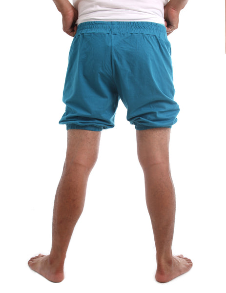 RTBU Mens Iyengar Yoga Pilates Cotton Anti-Flashing Bloomer Shorts Teal Blue