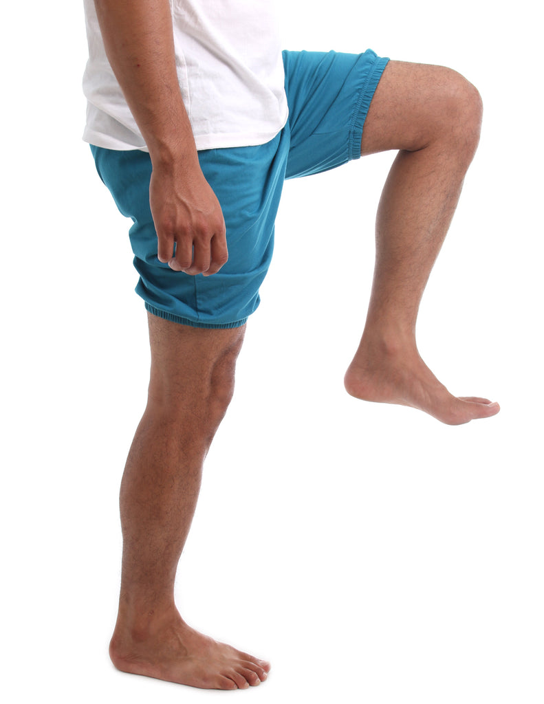 RTBU Mens Iyengar Yoga Pilates Cotton Anti-Flashing Bloomer Shorts Teal Blue