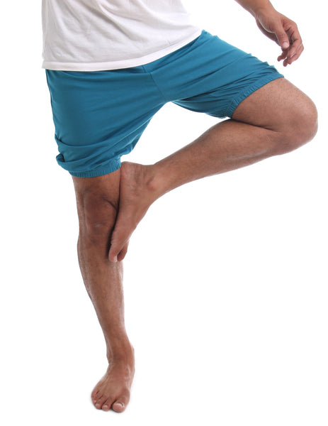 RTBU Mens Iyengar Yoga Pilates Cotton Anti-Flashing Bloomer Shorts Teal Blue