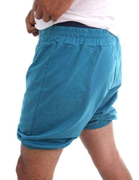 RTBU Mens Iyengar Yoga Pilates Cotton Anti-Flashing Bloomer Shorts Teal Blue