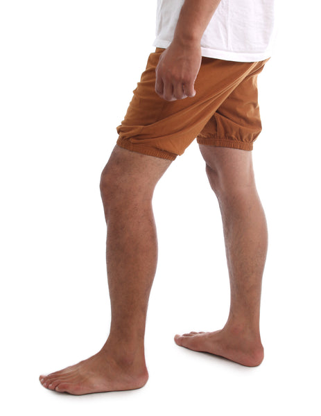 RTBU Men Indian Iyengar Yoga Dance Pilates Cotton Bloomer Shorts Caramel Brown