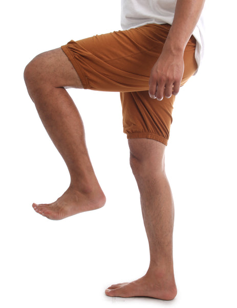 RTBU Men Indian Iyengar Yoga Dance Pilates Cotton Bloomer Shorts Caramel Brown