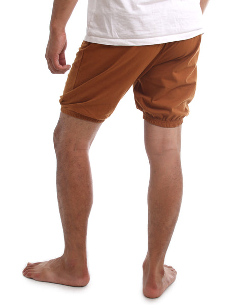 RTBU Men Indian Iyengar Yoga Dance Pilates Cotton Bloomer Shorts Caramel Brown