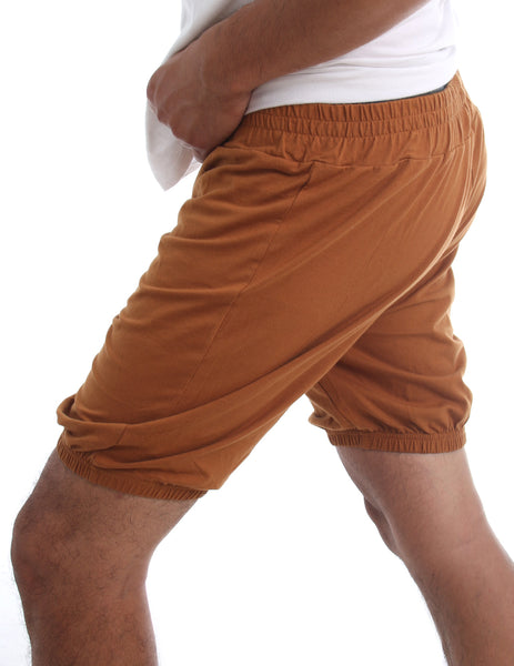 RTBU Men Indian Iyengar Yoga Dance Pilates Cotton Bloomer Shorts Caramel Brown