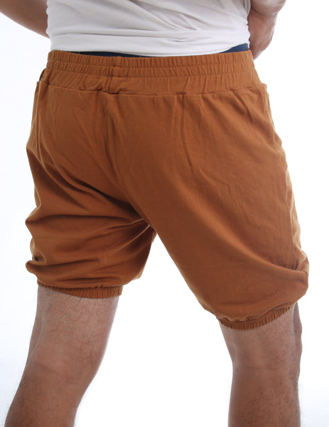 RTBU Men Indian Iyengar Yoga Dance Pilates Cotton Bloomer Shorts Caramel Brown