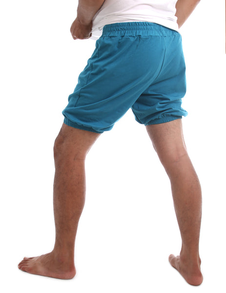 RTBU Mens Iyengar Yoga Pilates Cotton Anti-Flashing Bloomer Shorts Teal Blue