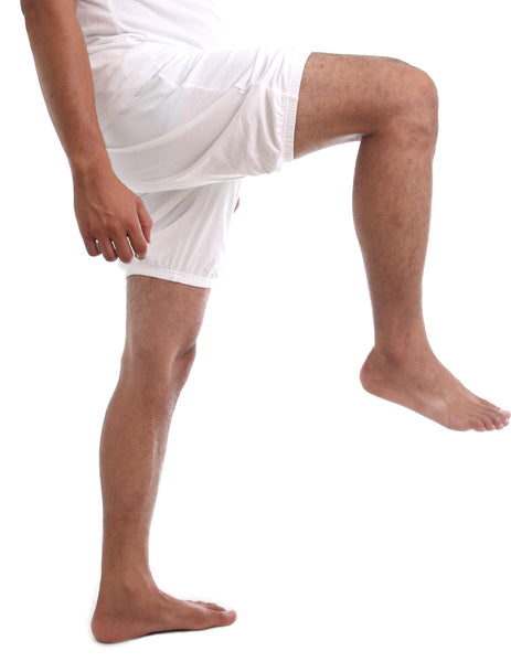RTBU Mens Iyengar Yoga Dance Ballet Pilates Cotton Bloomer Shorts Natural White